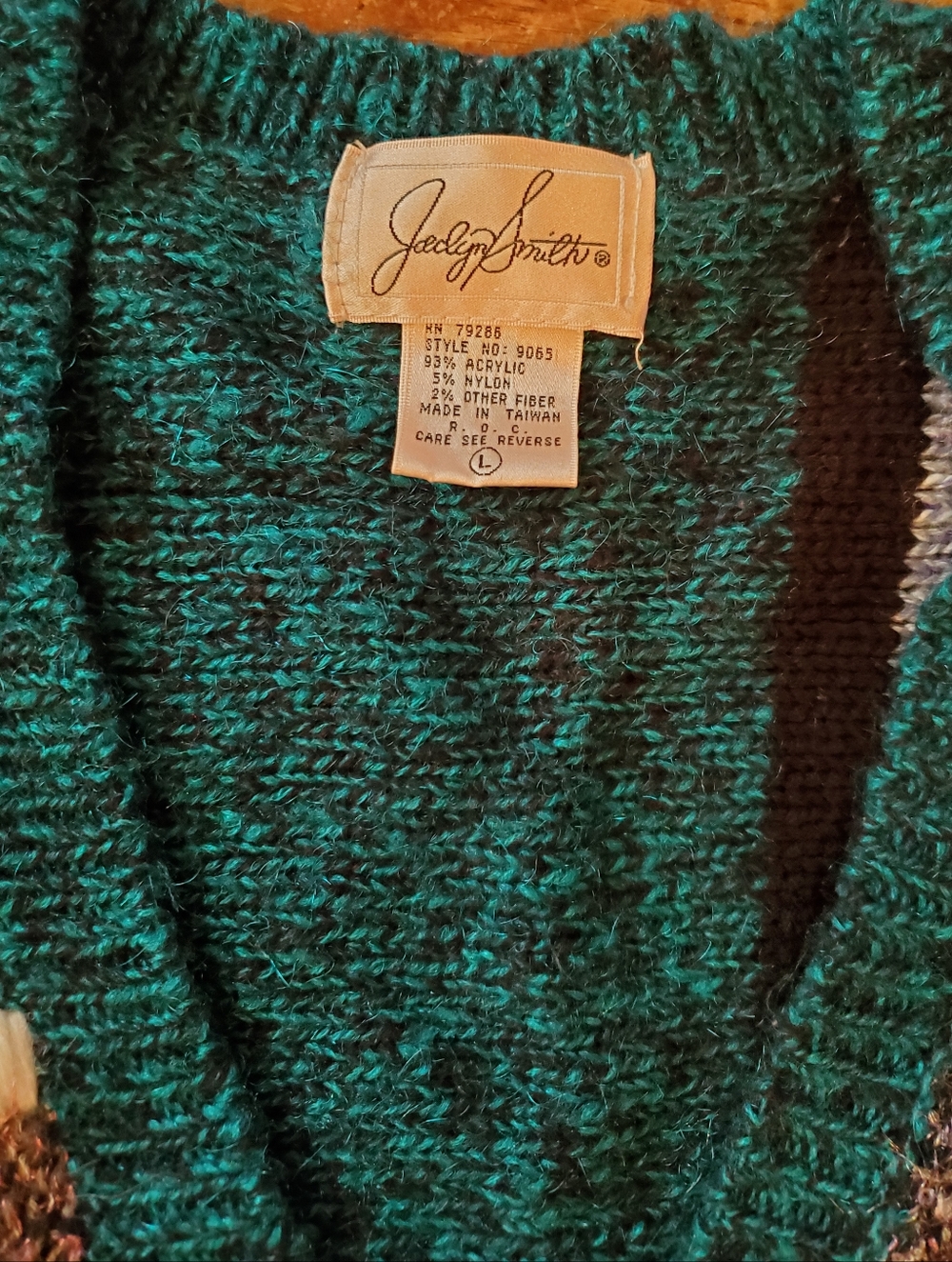 Vintage Jaclyn Smith Women's Large Multi Color Teal Sweater W/ Appliqués & Beads - Picture 5 of 7